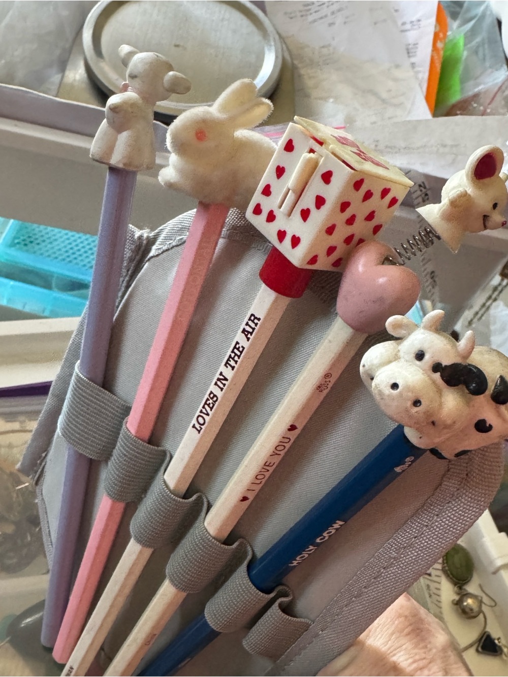Vintage *Read Description* Hallmark & Russ  Animal & Heart Top Pencil Set